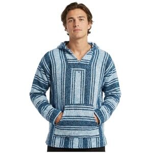 Iguana Jack Men's Large Baja Hoodie Pullover Blue Stripe Casual Woven Texture